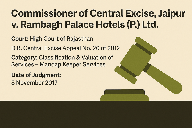 Services of letting out of rooms to be used in connection with the functions organised under a composite contract would not be covered under ‘Mandap Keeper Services’.