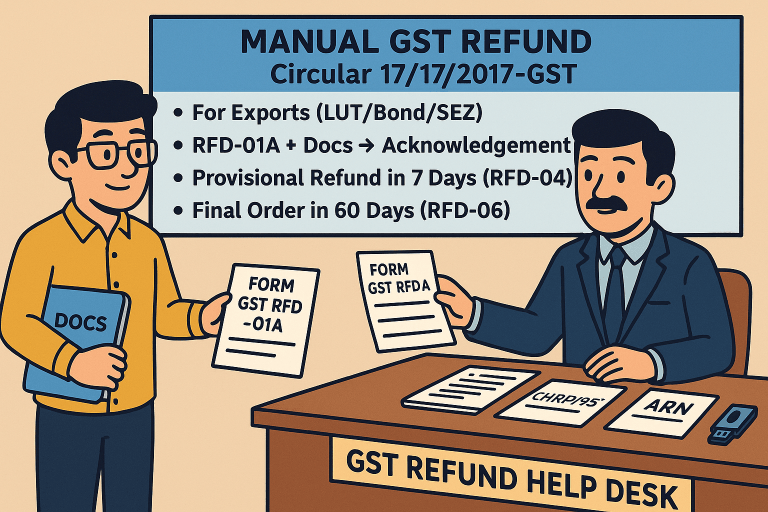 Manual filing and processing of refund claims in respect of zero-rated supplies. Rescinded vide Circular No. 125/44/2019 – GST dated 18.11.2019.