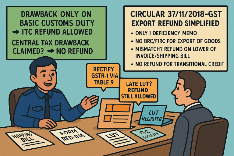 Clarifications on exports related refund issues. Rescinded vide Circular No. 125/44/2019 – GST dated 18.11.2019.