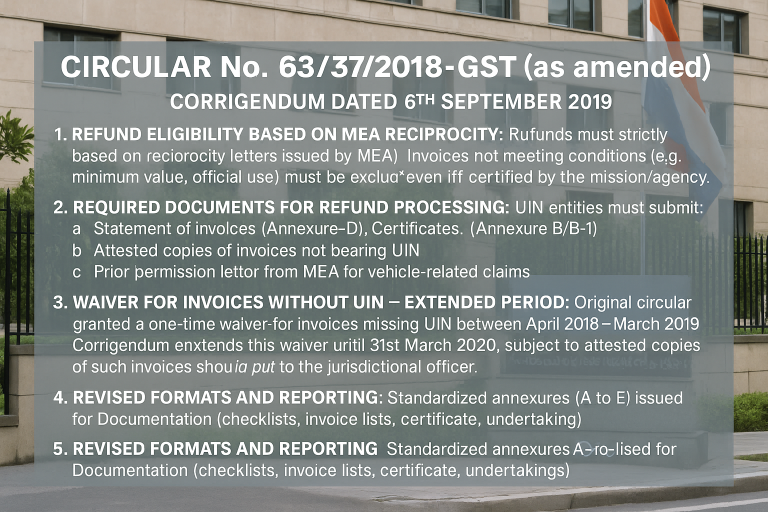 Corrigendum to Circular No. 63/37/2018-GST