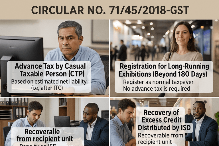 Clarification on issues pertaining to registration as a casual taxable person & recovery of excess Input Tax Credit distributed by an Input Service distributor