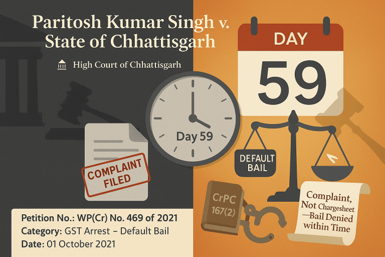 Default bail under Section 167(2) of the Cr. PC would not be applicable to offences committed under Section 132 of the Goods and Services Tax Act,2017.