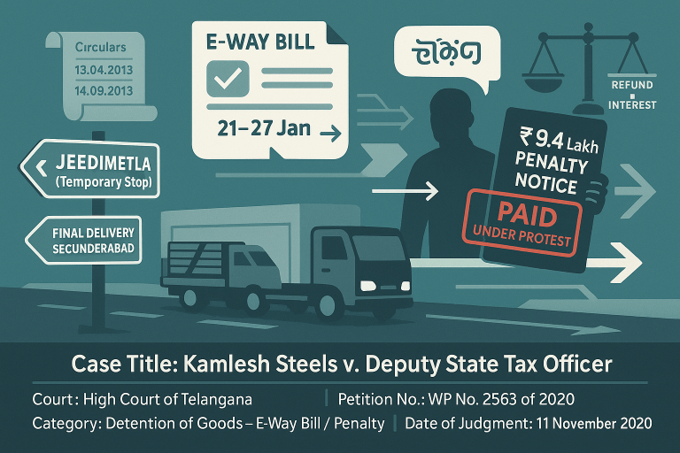 Detention is illegal where vehicle was found at location other than as mentioned in the e-way bill.