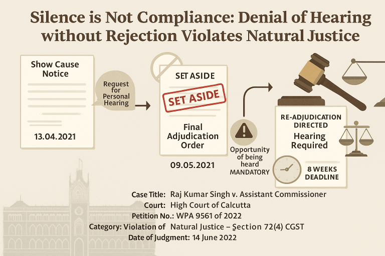 Order quashed since specific request for personal hearing was made in reply to the SCN.