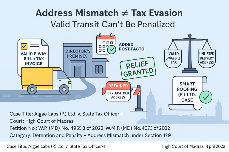 Inclusion of address in the GST Profile on the date of interception does not amount to evading tax payment.