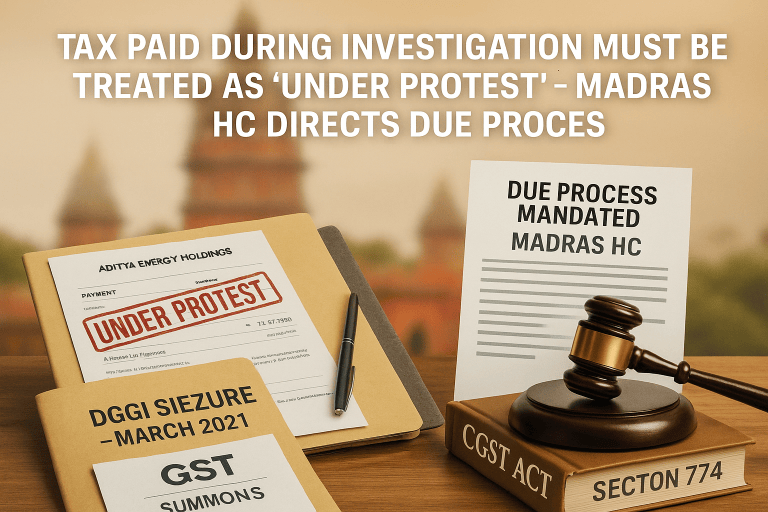 “Tax Paid During Investigation Must Be Treated as ‘Under Protest’ – Madras HC Directs Due Process”