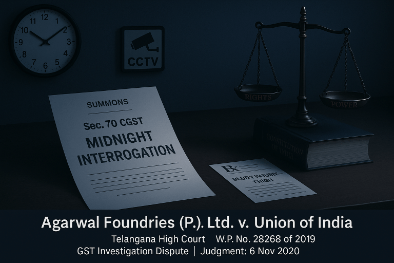 Agarwal Foundries (P.) Ltd. v. Union of India – Telangana High Court Prohibits Custodial Violence During GST Interrogations