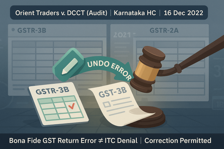 Input Tax Credit cannot be denied on the basis of clerical mistake being made unintentionally which created mismatch between GSTR-3B & GSTR-2A.