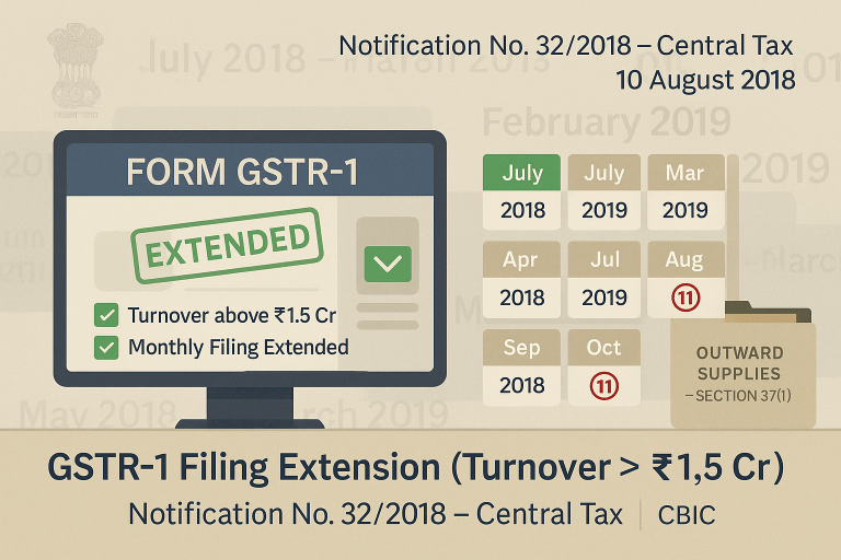 Extension of Due Date for GSTR-1 Filing (Turnover > ₹1.5 Cr, July 2018 – March 2019)