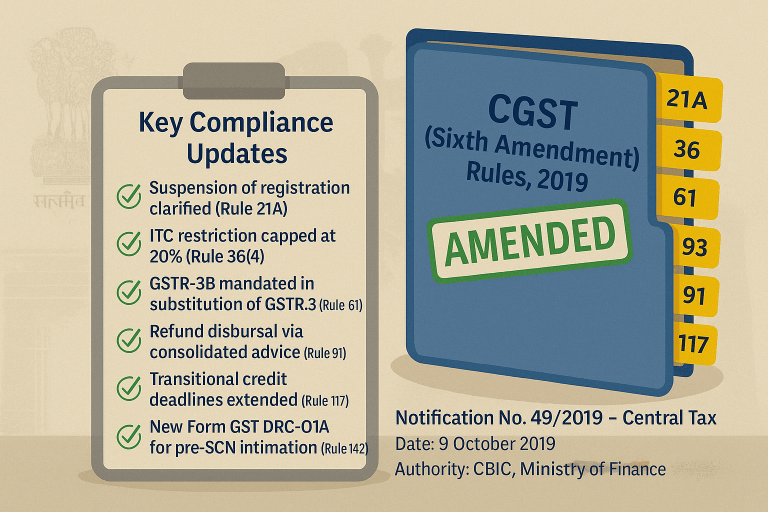Sixth Amendment to CGST Rules, 2019 – Key Compliance Updates