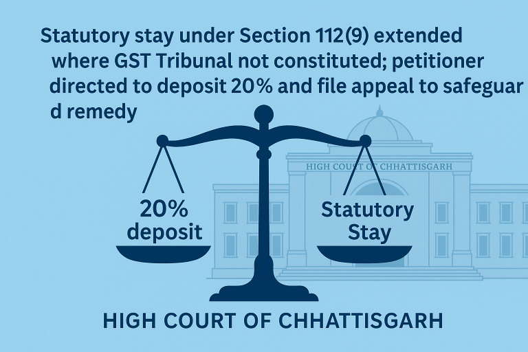 Statutory stay under Section 112(9) extended where GST Tribunal not constituted; petitioner directed to deposit 20% and file appeal to safeguard remedy