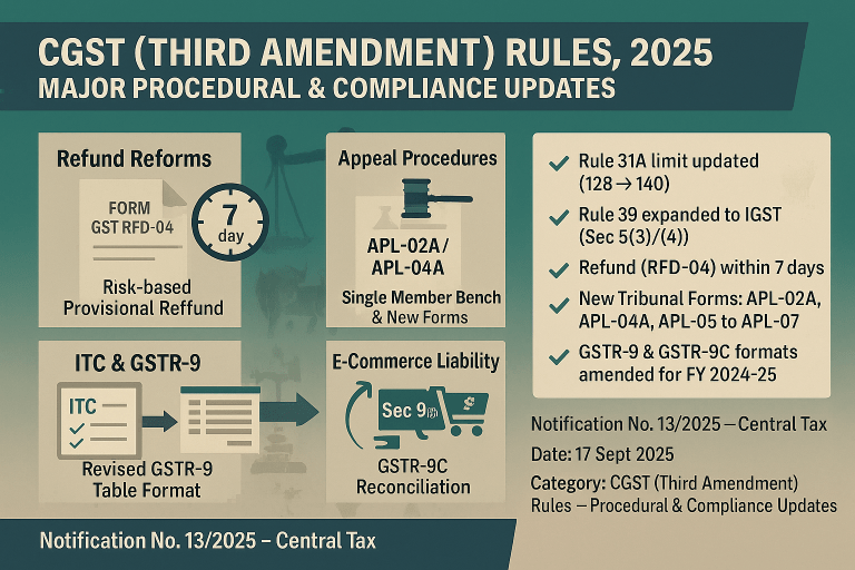 CGST (Third Amendment) Rules, 2025 – Major Procedural & Compliance Updates