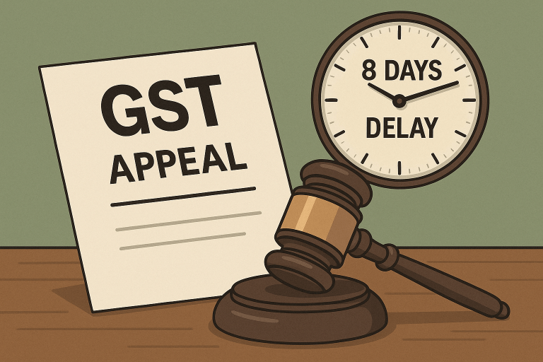Appeal restored as High Court held minor delay of eight days in GST appeal must be condoned in absence of Appellate Tribunal