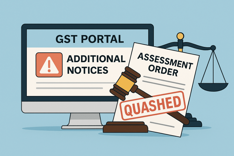 GST assessment order quashed as notices uploaded under ‘Additional Notices/Orders’ tab were held not to constitute valid service under Section 169