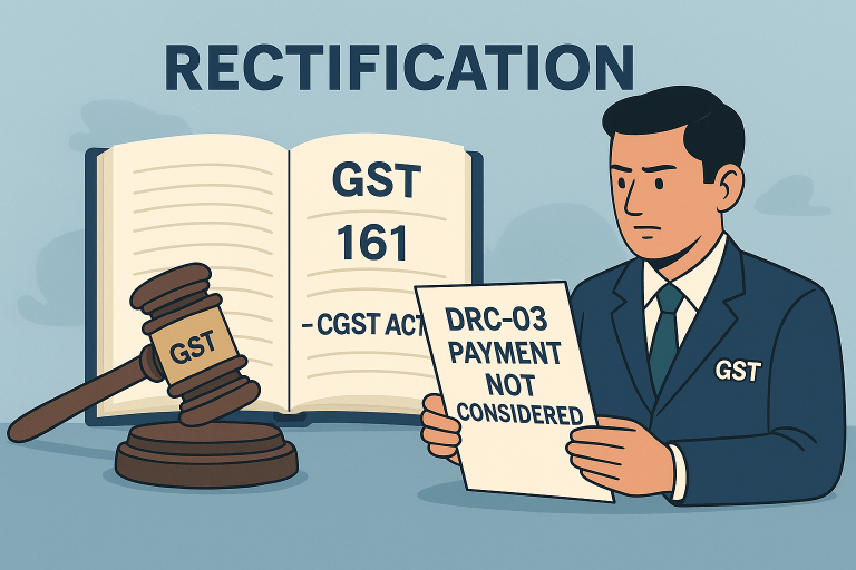 Rectification of GST order directed afresh as payment through DRC-03 was ignored in original order, constituting error apparent on record.