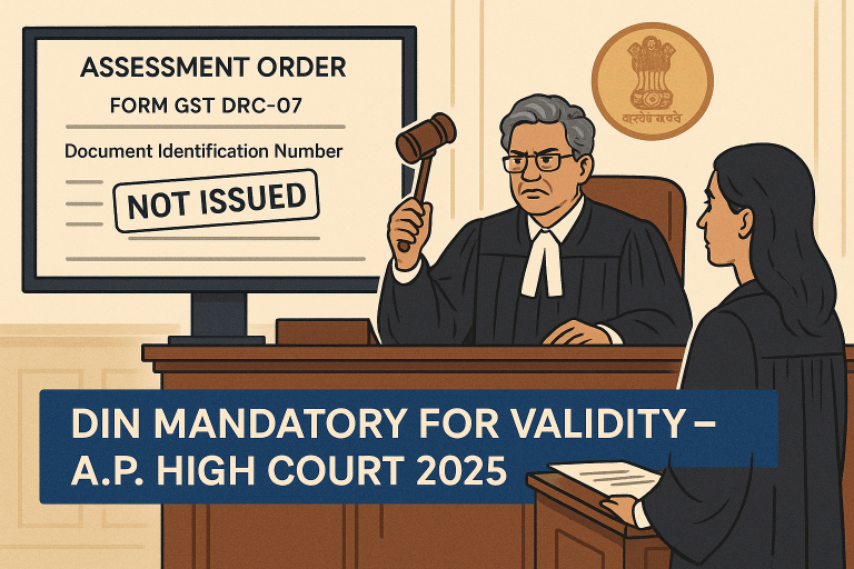 GST assessment order quashed as absence of Document Identification Number (DIN) rendered it invalid under CBIC circular and Supreme Court precedent