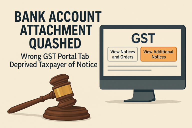 Bank account attachment quashed as GST notice was uploaded under wrong portal tab, depriving taxpayer of opportunity to reply