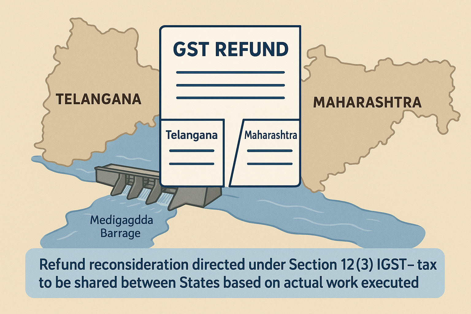 Refund reconsideration directed as Court held that tax liability bifurcation between Telangana and Maharashtra must be based on actual work executed under Section 12(3) of IGST Act