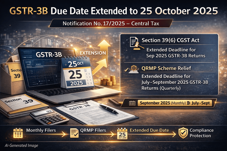 GSTR-3B Due Date Extended to 25 October 2025 – Notification 17/2025 (CGST)