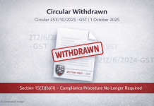 Circular 212/6/2024-GST Withdrawn – CBIC Issues Circular 253/10/2025