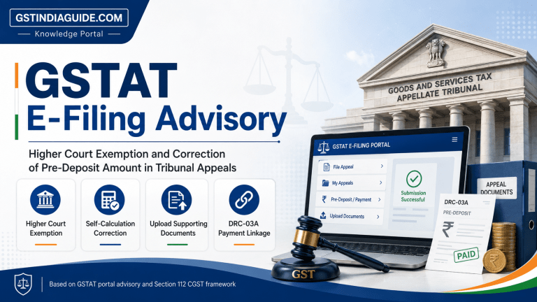 GSTAT E-Filing Advisory: Higher Court Exemption and Correction of Pre-Deposit Amount in Tribunal Appeals