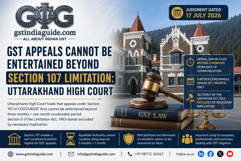GST Appeals Cannot Be Entertained Beyond Section 107 Limitation: Uttarakhand High Court