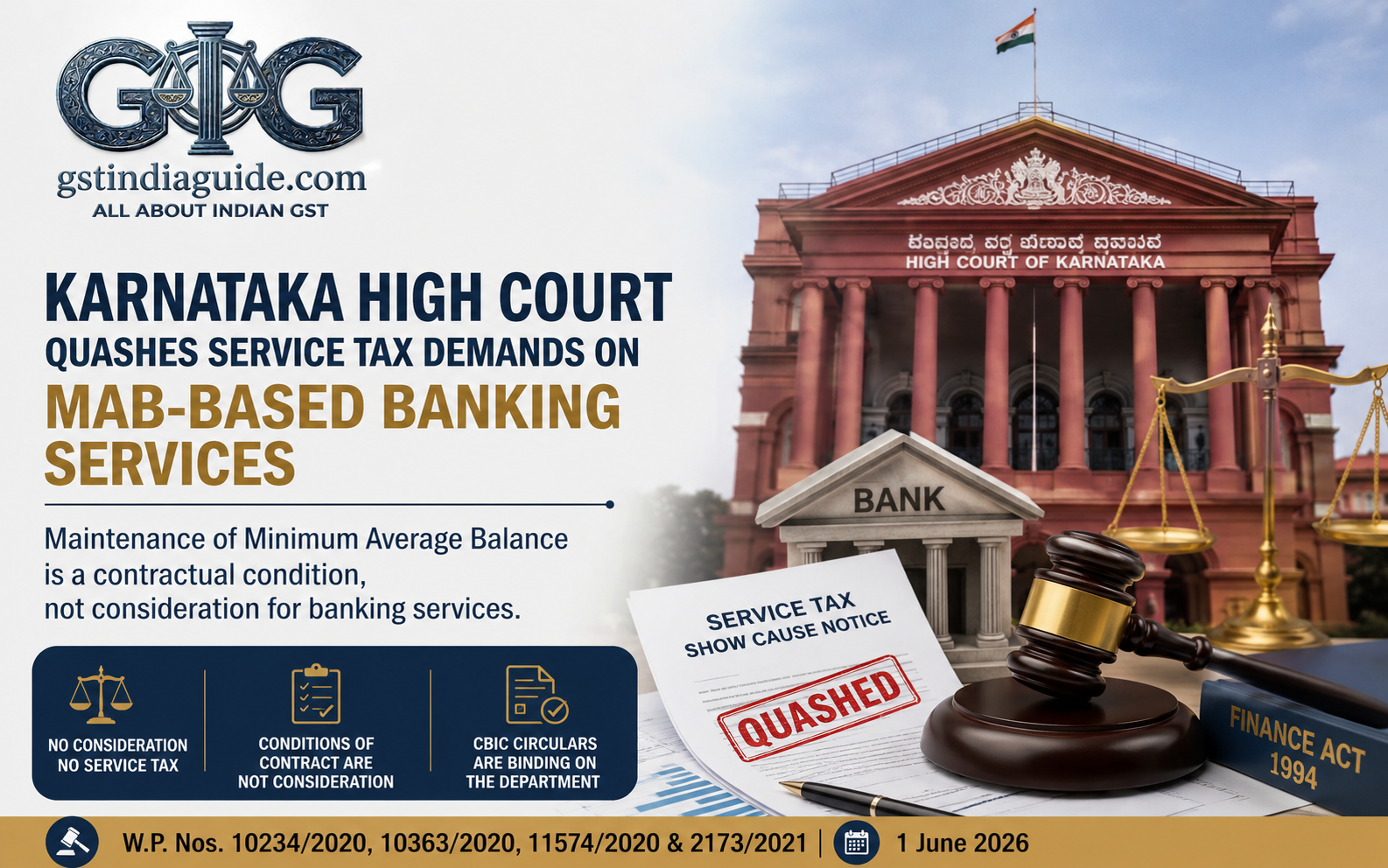 Karnataka High Court Quashes Service Tax Demands on Banking Services Linked to Minimum Average Balance