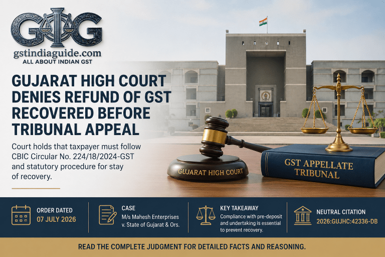 Gujarat High Court Denies Refund of GST Recovered Before Tribunal Appeal