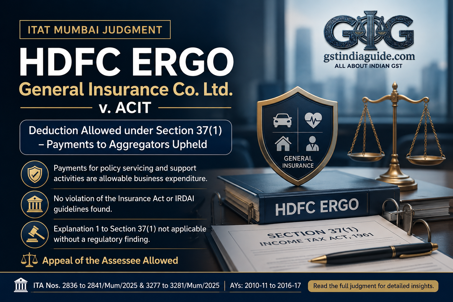 HDFC ERGO General Insurance Co. Ltd. v. ACIT – ITAT Allows Deduction under Section 37(1)