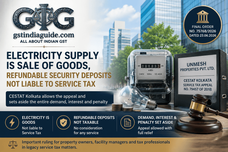 Ms Unmesh Properties Pvt. Ltd. v. Commissioner of CGST & Central Excise, Kolkata – Electricity Supply & Refundable Security Deposits Not Liable to Service Tax