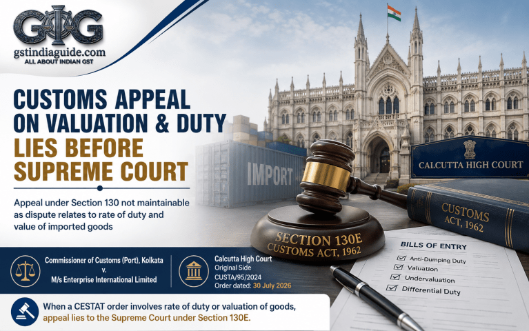 Calcutta High Court: Customs Appeals Involving Valuation and Rate of Duty Lie Before Supreme Court