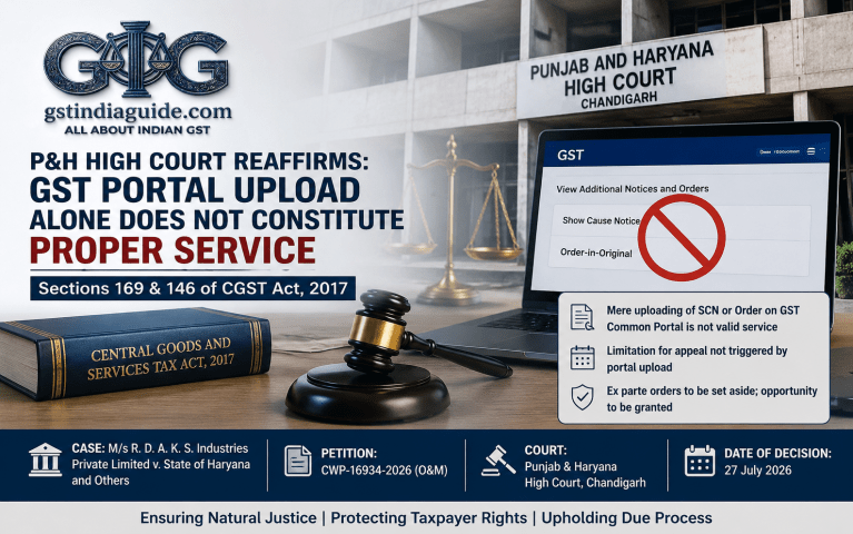 Punjab & Haryana High Court Reaffirms: GST Notice or Order Uploaded Only on Common Portal Does Not Constitute Proper Service