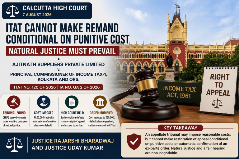 ITAT Cannot Make Remand for Breach of Natural Justice Conditional on Punitive Cost: Calcutta High Court