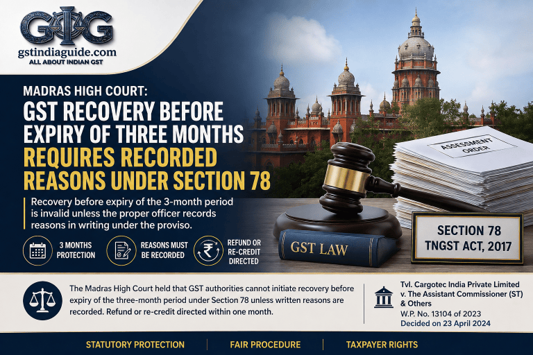Madras High Court: GST Recovery Before Expiry of Three Months Requires Recorded Reasons Under Section 78
