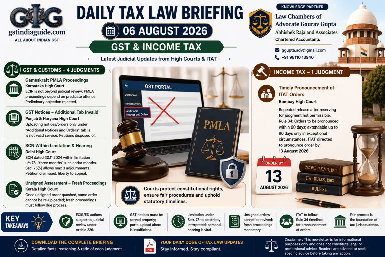 Daily Tax Law Briefing – GST & Income Tax | 06 August 2026