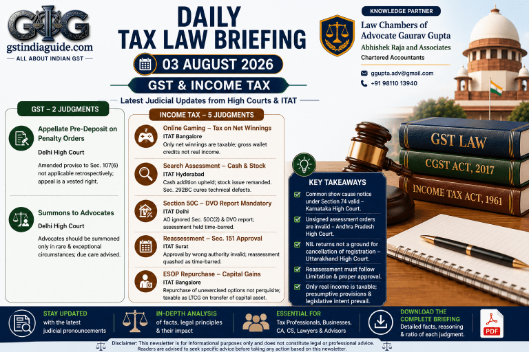 Daily Tax Law Briefing – GST & Income Tax | 03 August 2026